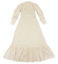VTG 70s Maxi Dress XS/S Cream Linen Blend Handmade Prairie Modest Boho Maxi Lace