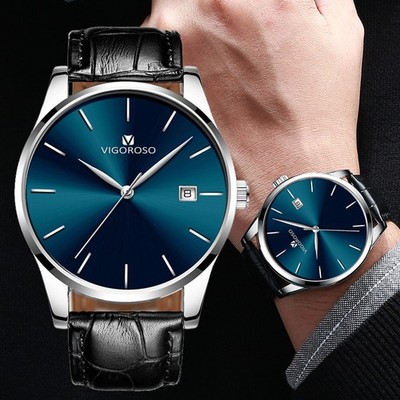 Fashion Casual Date Daily Waterproof Leather Wristwatch Men's Quartz Sport Watch
