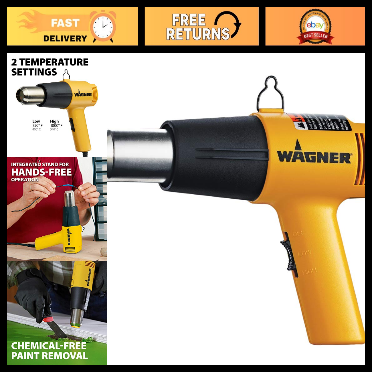 Handgun Loading Dual-Temperature Heat Gun 750°F & 1000°F - Versatile for DIY, Crafting ...