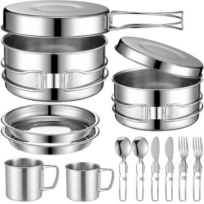 14-Piece Camping Cookware Set, 304 Stainless Steel Pots and Pans with 2 Sets ...