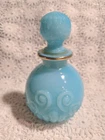 VTG Bristol Blue Milk Glass Avon Perfume Cologne Bottle with Gold Rim Stopper