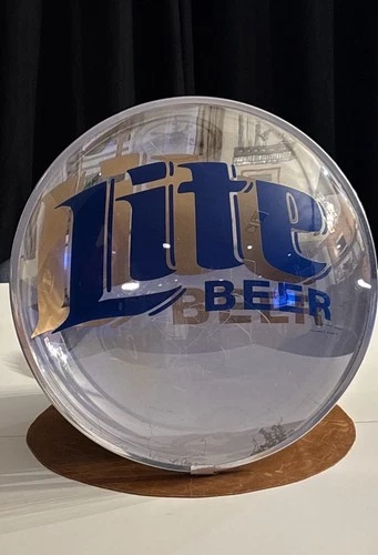 Vintage Miller Lite Beer Mirrored Acrylic Bubble Sign 17” Convex Bar