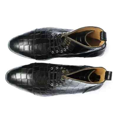 Black Croc-Texture Men’s Lace-Up Boots Men main image 3