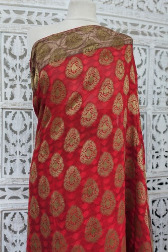 Red Banarsi Georgette Indian Bollywood Vintage sari saree BN SKU18488 - Picture 3 of 10