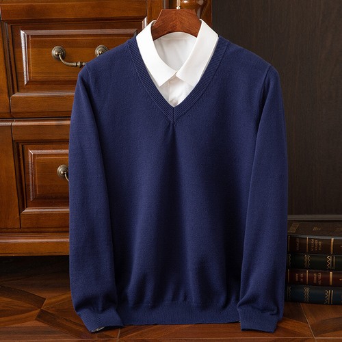 Men's Casual Business V-Neck Knit Sweater Long Sleeve Pullover Warm Base Layer - Picture 24 of 41