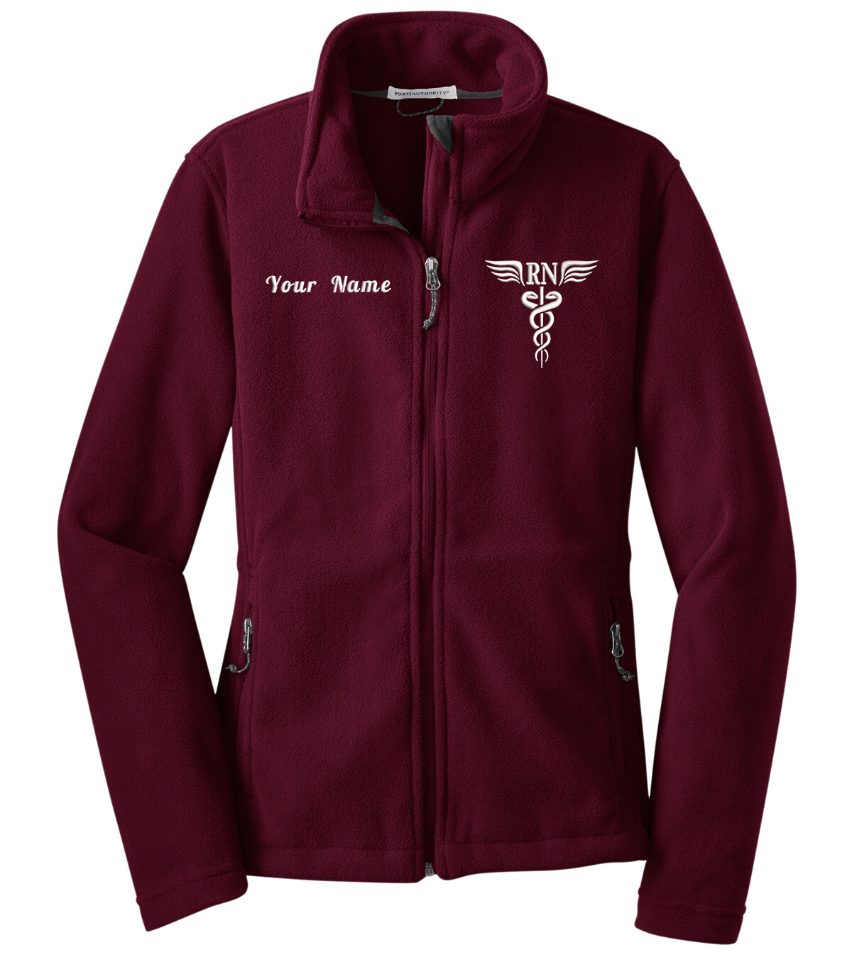 Personalized RN Embroidered Caduceus Women's Zip Fleece Jacket Nurse Apparel