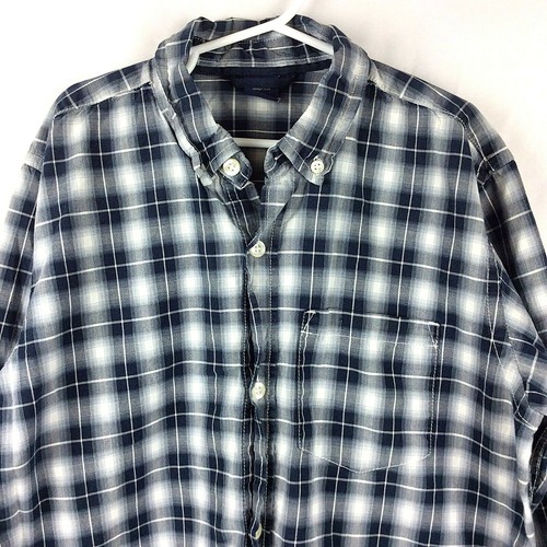 Gap Kids Plaid Shirt Boys Size XL Navy Blue Long Sleeve Button Down - Picture 3 of 4