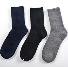 3 Pairs 100% Merino Wool Crew Thicken Dress Solid Thermal Warm Men Socks Winter