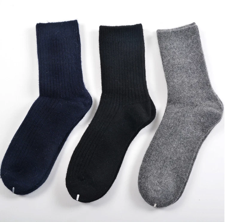 3Pack 100% Merino Wool Crew Thick Heavy Fuzzy Dress Solid Thermal Warm Men Socks - Image 2 of 4