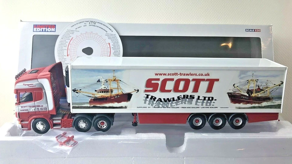 SCANIA R SERIES TOPLINE FRIDGE TRAILER SCOTT TRAWLERS 1:50 CORGI CC13705 MIB LE - Image 3 of 4