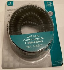 Land-Line Phone 25-foot ft. Coiled Handset RJ-11 Cord Black New Unopened Package
