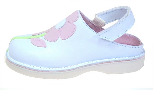 DE OSU-FARO -Spain -Girls Blue Leather Lavender Flower Clogs -European -Size 7 - Picture 2 of 4
