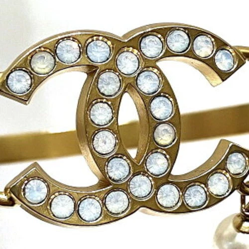 Bracciale CHANEL Oro GP Bracciale Strass Marca Coco 02P Logo Vintage Raro #2