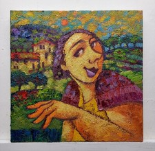 Figura Paesaggio Quadro Olio Tela Cm30x30