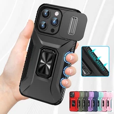 For iPhone 16e 17 Pro Max 15 14 13 12 11 Shockproof Rubber Stand Slide Lens Case