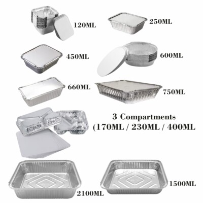 200 Alufolie Behälter mit Deckel BBQ Meal Prep Tablett Einweg zum Mitnehmen