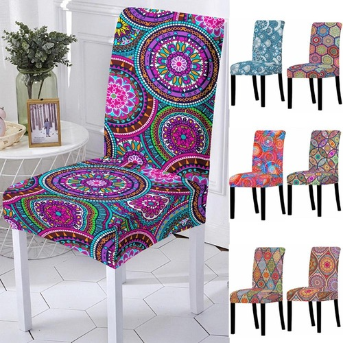 4PC 3D Spandex Chair Cover for Dining Room Mandala Print Chairs Covers High Back