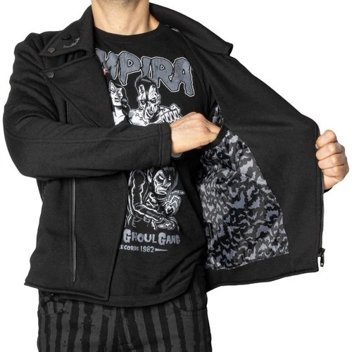 Kreepsville 666 Black Fleece Biker Moto Jacket Embroidered Bats S-M-L-XL-2XL-3XL - product listing photo
