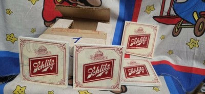 Vintage Lot of 2 Schlitz Beer Coasters - VERY HEAVY/STURDY BRAND NEW in BOX
