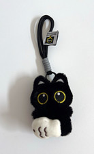 Plush Cat Key Chain Bag Charm, Black  White, Hanging Loop Strap