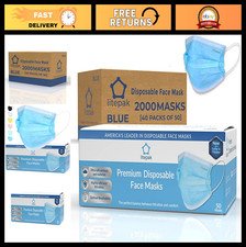 2000pcs Black Disposable Face Masks 3-Ply with Nose Wire - Breathable Protection