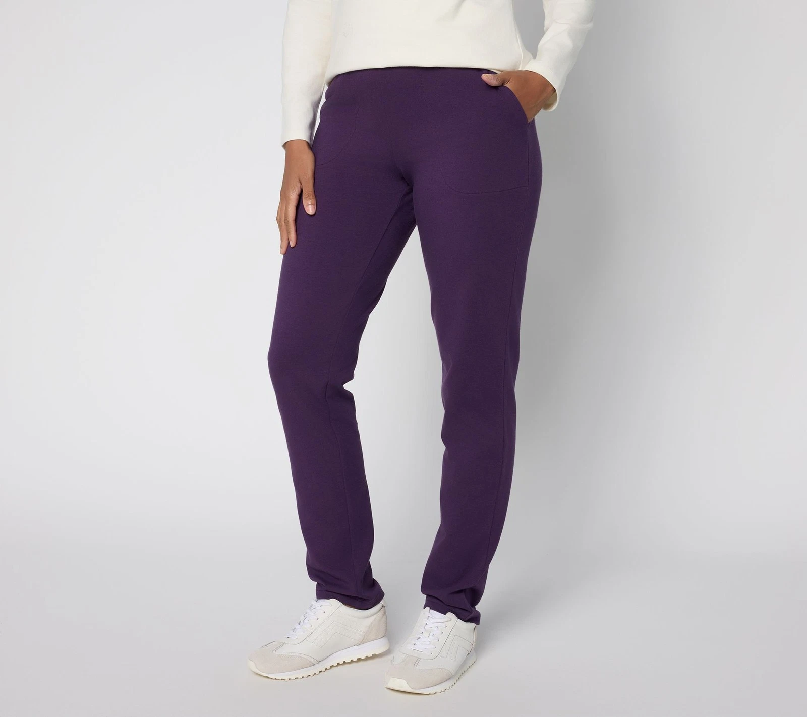 Denim & Co. Women's Petite Pants PXL Active Duo Slim Straight Purple A460405
