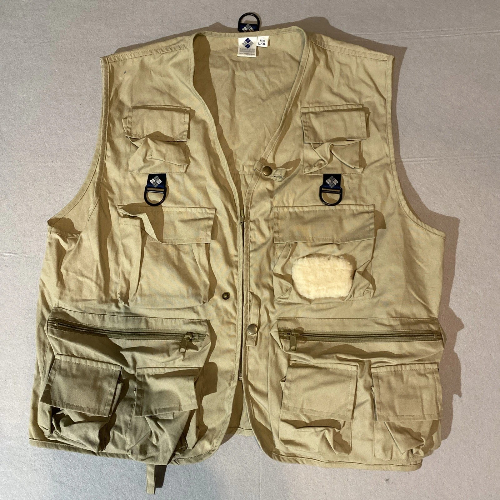Columbia PFG Performance Fishing Gear Vest Mens L/XL Tan Khaki Multiple Pockets