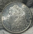 1898 Morgan Silver Dollar Brilliant Uncirculated Cameo With Slight Mirrors