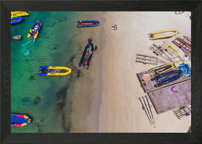 Luftaufnahme Strand mit Booten gerahmtes Wandbild Poster Leinwanddruck Bild