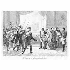NAPOLEON BONEPARTE with the Garde Nationale in 1814 - Antique Print 1836