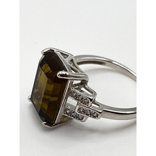 .925 Sterling Silver Quartz and Cubic Zirconia Ring Size 7