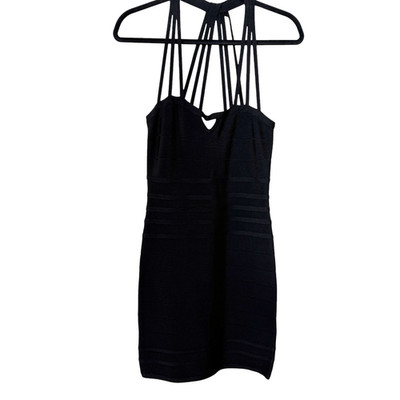 Bebe Women s Y2K Black Bandage Cage Style Strap Bodycon Mini Dress Size Medium