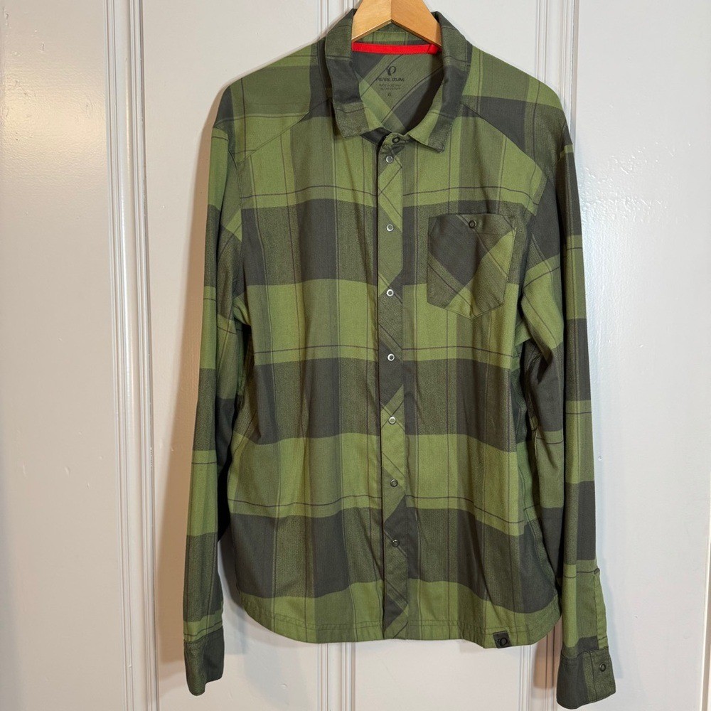 Pearl Izumi Rove Long Sleeve Snap Closure Shirt Green Plaid Size XL