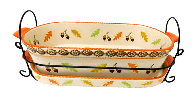 Temp-tations by Tara Harvest Old World 4 qt Baker 4 pc set Lid-it Rack Cook Book