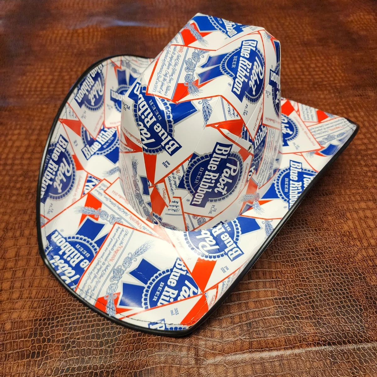 PBR Pabst Blue Ribbon Beer Cowboy Hat Cardboard Elastic Party Hat New
