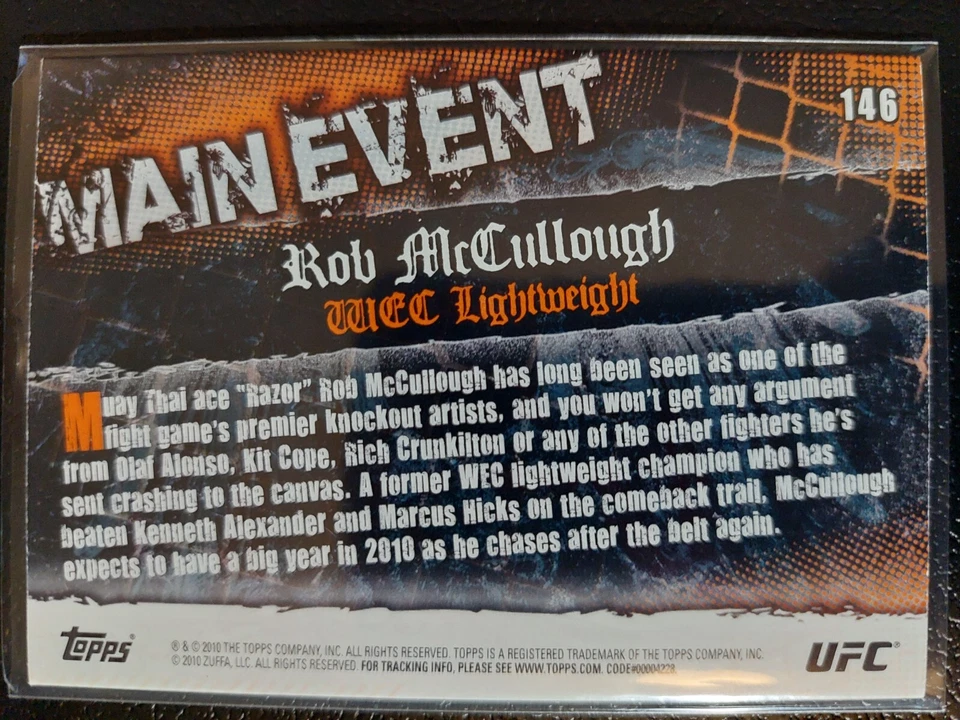Rob McCullough #146 2010 UFC Main Event Thick Gold Parallel - Image 2 of 2