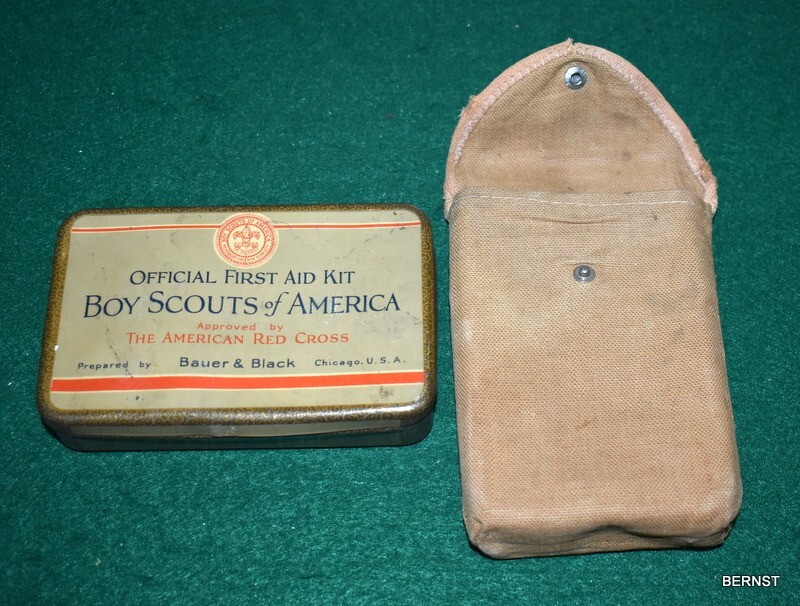 VINTAGE BOY SCOUT EARLY BAUER & BLACK FIRST AID KIT WITH SOME CONTENTS