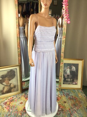 Dave & Johnny Long Pink Lavender Tulle Formal Dress Gown Sz 11 Spaghetti Straps