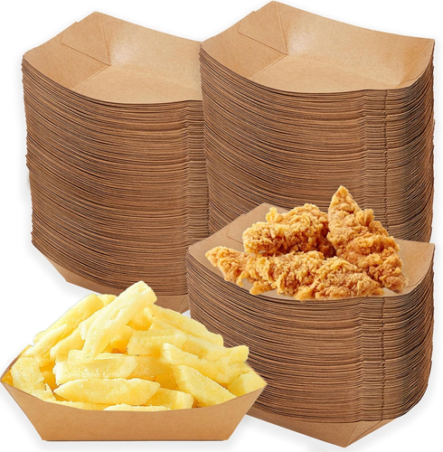 250 Pack 2 Lb Kraft Paper Food Trays Disposable Boats Serving Basket Tray For