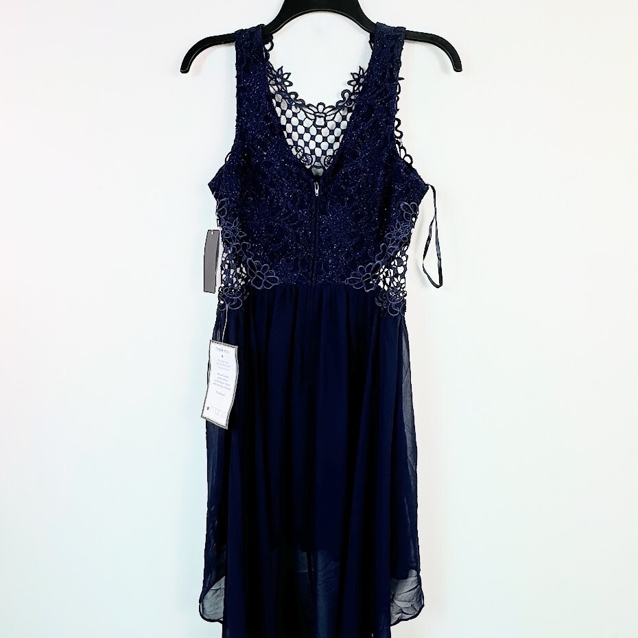 city studio slim blue dress City Studio Junior Womens 5 Navy Blue Lace Fit & Flare Mini Dress NWT DC70