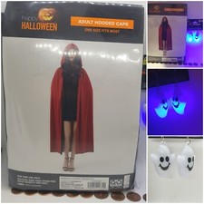 Halloween Adult Red Hooded Cape Cloak One Size Fits Most LITE UP GHOST EARRING