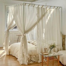 Flax Mosquito Net Bed Netting Canopy Summer France Bed Curtain White Bracket