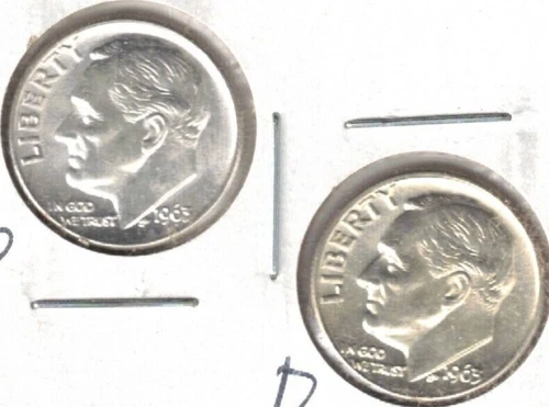 1963-D+P Ten Cent Brilliant Uncirculated Roosevelt 2 Silver Dime Coins!