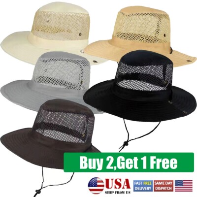 Mesh Breathable Wide Brim Sun Protection Hiking Cap Bucket Hat Men Sun Visor Hat