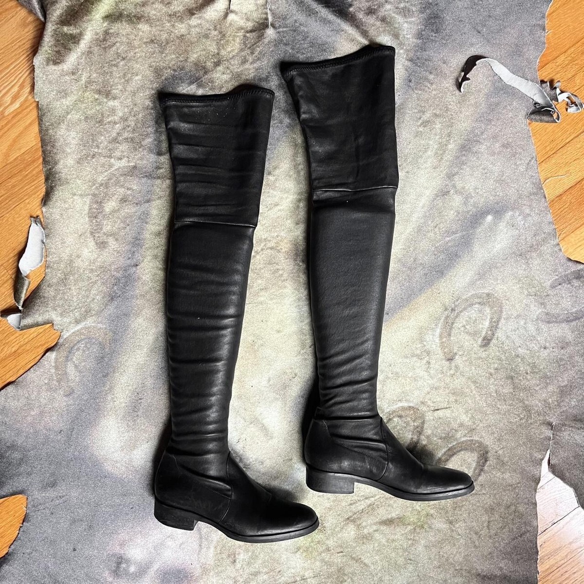 Parallele Paris avant garde goth black leather over the knee sock boots  Size