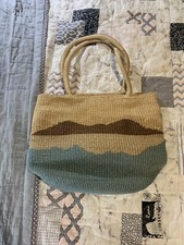 Blue&Brown Basket Market Tote Strawbag,Beach Wear, Cruise, Vacation Or Farmers