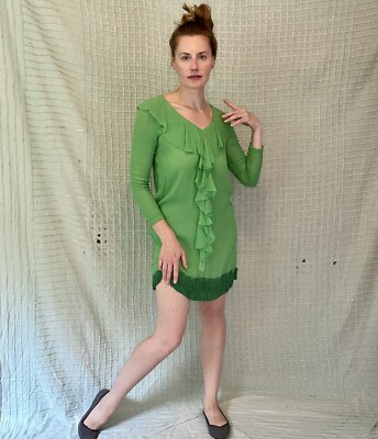 Vintage 60s Does 20s Neon Green Chiffon Fringe Flapper Dress Ruffle Collar  sz M | eBay