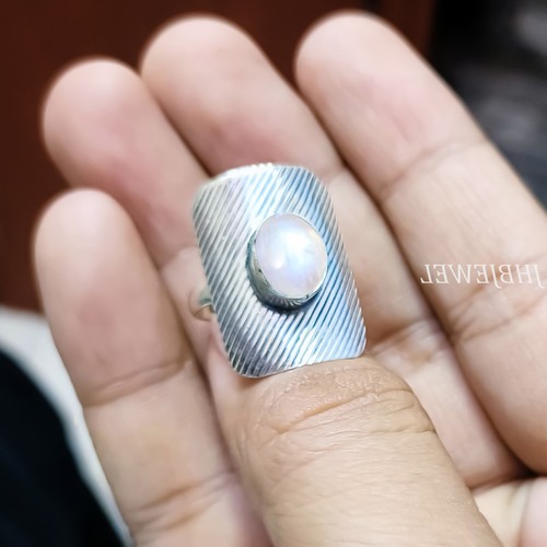 Bague En Argent 925 Avec Pierre De Lune Naturelle - Fait Main, Sur Mesure - Style Art Nouveau