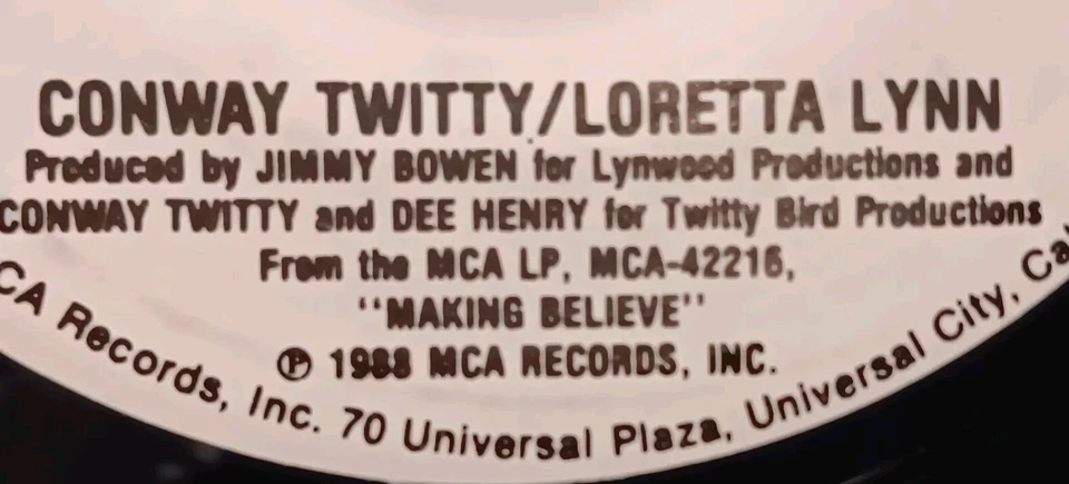 Conway Twitty/Loretta Lynn, Making Believe, 1988, 7"RARE PROMO - NEVER PLAYED!! - Image 3 of 4