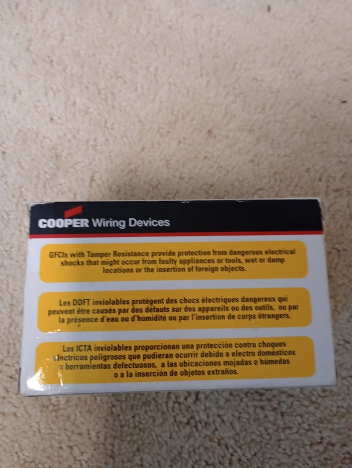 Receptáculo duplex Cooper Brown 15Amp GFCI TRVG15B - Novo na caixa completo - Imagem 3 de 4